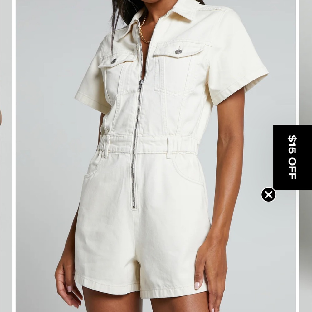 Nwt Showpo Cream denim romper- MAURIEL PLAYSUIT
